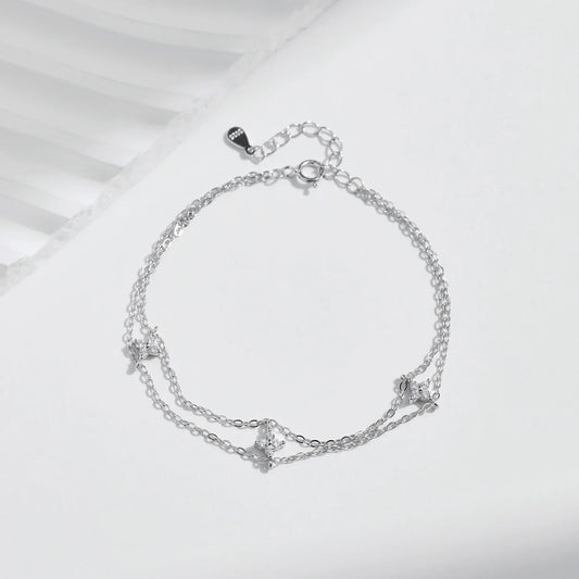 925 Sterling Silver Double-layer Four Leaf Clover Bracelet Trendy Chain Link Bracelets For Women Luxury Jewelry Gift