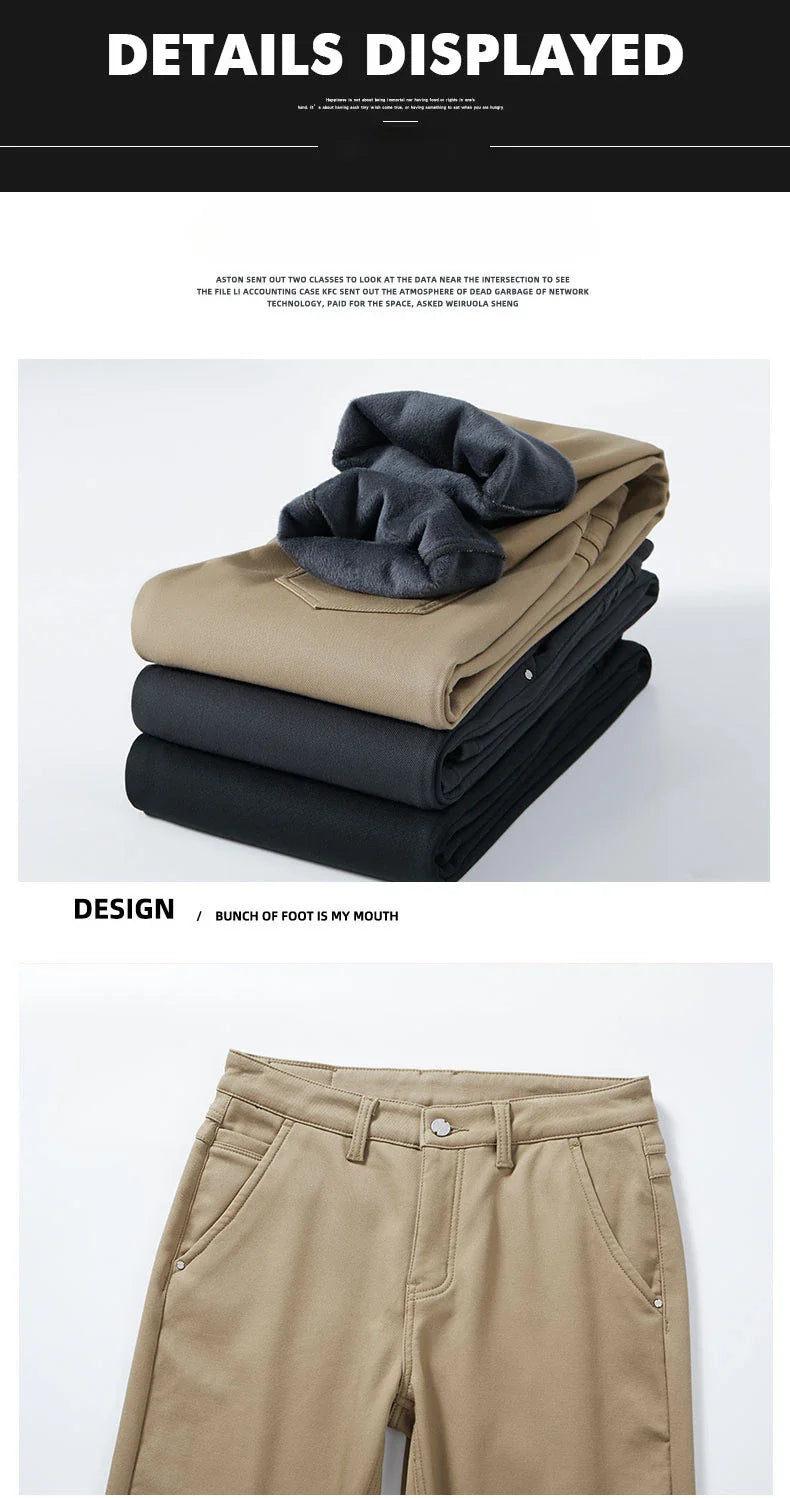 3 Colors Men's Fleece Casual Pants 97% Cotton Warm Velvet Elasticity Business Trousers Straight Fashion Korean Thicken Pants