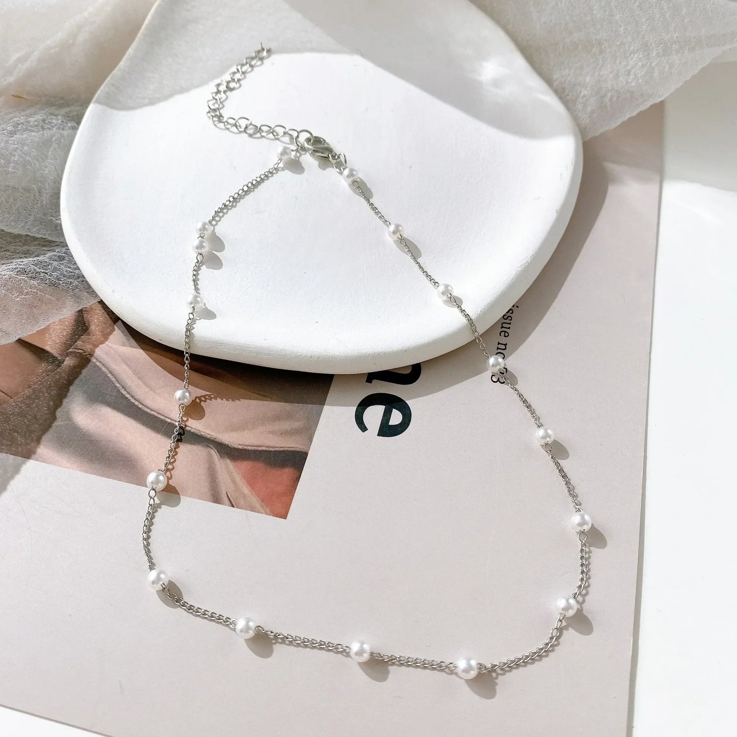 LATS Multilayer Pearl Cross Love Heart Pendant Necklaces for Women Gold Color Fashion Collarbone Neck Chain 2024 Trend Jewelry