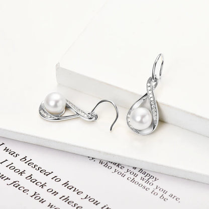 Moissanite Natural Freshwater Pearl Infinity Pendant Necklace & Earrings Sets for Women 925 Sterling Silver Wedding Jewelry Set