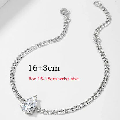 1CT 2CT 3CT Pear Cut Adjustable Moissanite Bracelets for Women Dainty Bridal Jewelry Lab Diamond Chain Pure 925 Silver