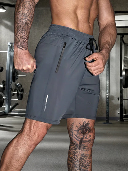 Men's solid color shorts, with zipper pockets, casual elastic drawstring shorts with a loose waist and high elasticity, suitable