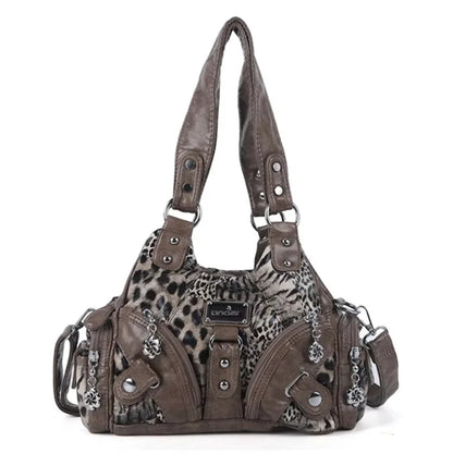 Women Handbags Soft Tote Bag Small Top-handle Fashion Satchel Multi-Pockets Leopard Shoulder Bag Hobos Phone Pack