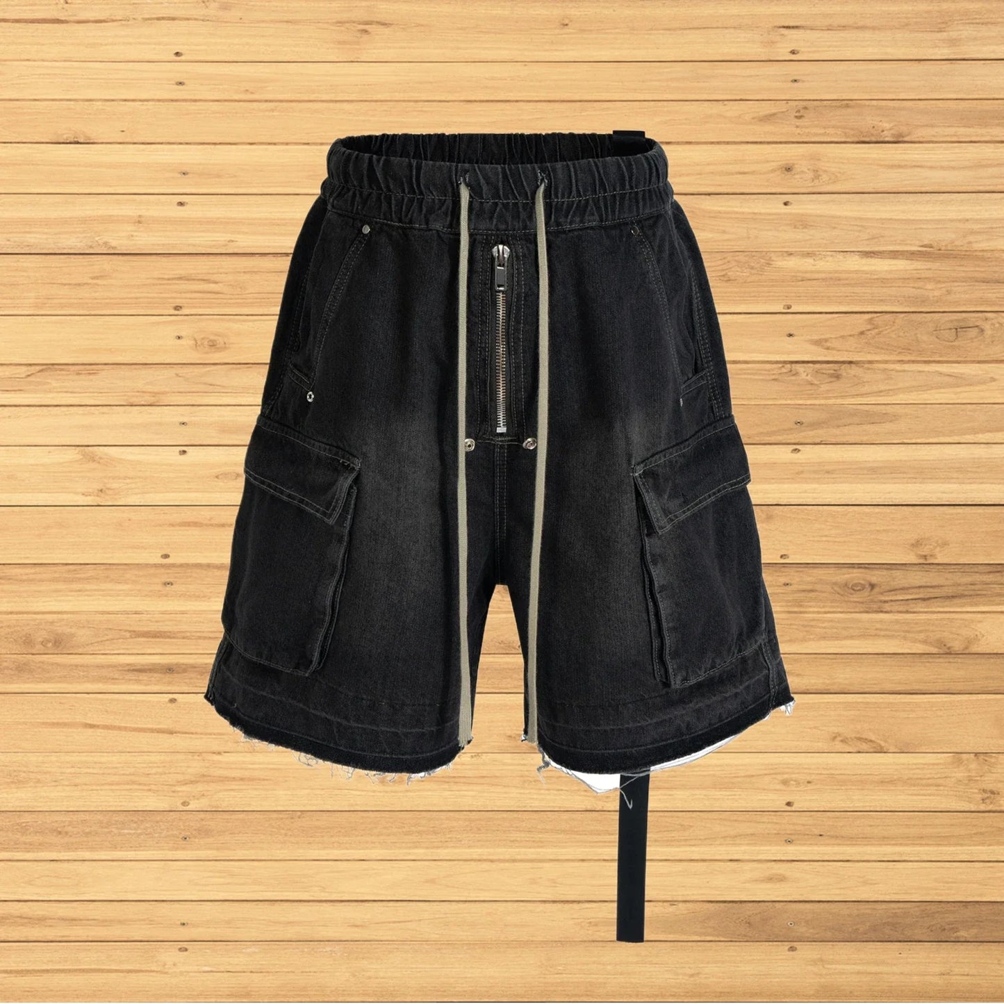 Gothic street jeans with multiple pockets men's shorts wide-legged loose nine-quarter pants knee-length pants loose casual pants