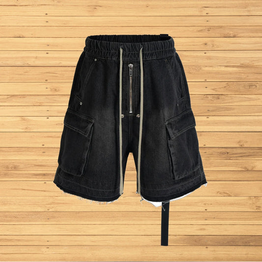 Gothic street jeans with multiple pockets men's shorts wide-legged loose nine-quarter pants knee-length pants loose casual pants
