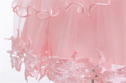Asymmetric Toddler Evening Prom Dress Elegant Party Dresses For Girls Pink White Birthday DressLace Baby Girl Princess Dress