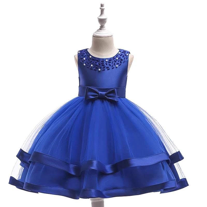Summer Beading Girl Party Dress Christmas Costume Gala Bow Wedding Birthday Princess Dresses for Girls Baptism Prom Gown Vestido