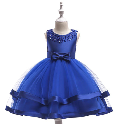 Summer Beading Girl Party Dress Christmas Costume Gala Bow Wedding Birthday Princess Dresses for Girls Baptism Prom Gown Vestido