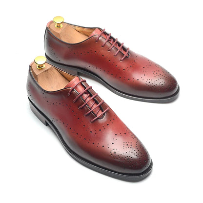 Luxury Genuine Leather Men's Dress Shoes Red/Black Wingtip Oxford Formal Lace-up Brogue Business Man Shoes for Social Wedding