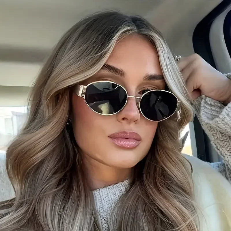 New Trendy Oval Sunglasses for Women Luxury Metal Frame Sun Glasses Ladies Classic Vintage Round Shades Unisex ﻿
