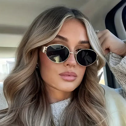 New Trendy Oval Sunglasses for Women Luxury Metal Frame Sun Glasses Ladies Classic Vintage Round Shades Unisex ﻿