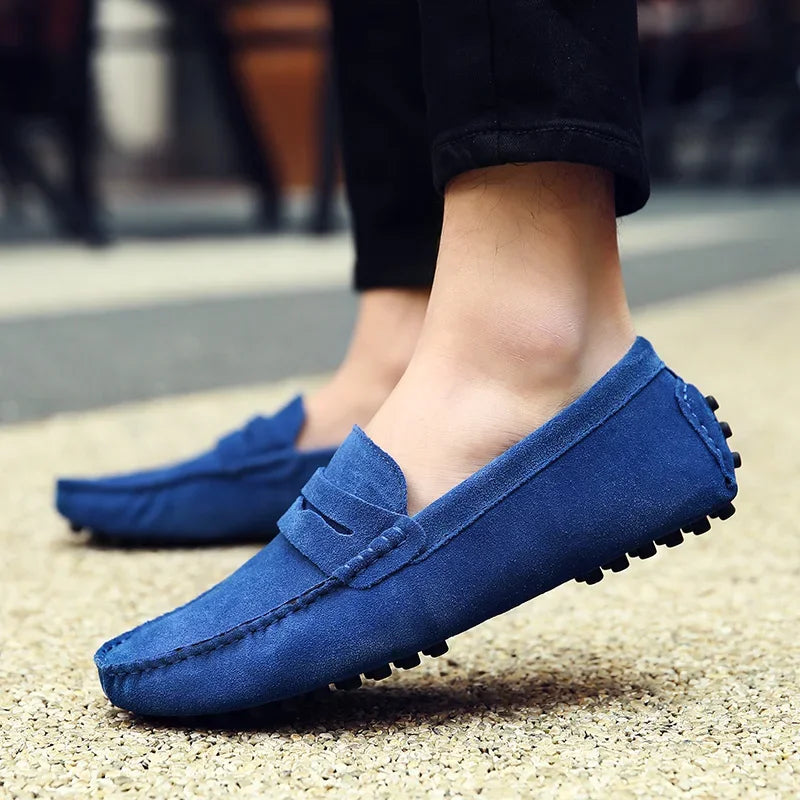 High Quality Suede Men Casual Shoes Non-slip Mens Driving Shoes Slip on Flats Loafers Leather Shoes 10 Colors Size 38-49