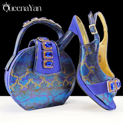 Elegant Green Peep-Toe Women Heel Pumps for Italian Matching Party Shoes and Bags Set for Parties with Diamond Accents