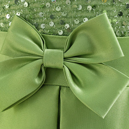 Summer Sequin Bridesmaids Party Girl Dress Elegant Bow Wedding Princess Prom Kids Dress For Girls Gala Birthday Evening Costumes