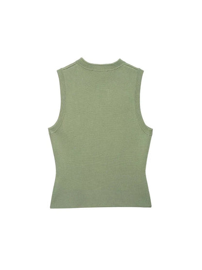 Women Knitting Tank Tops Camis 2026 Summer O-Neck Buttons Solid Sleeveless Female Elegant Street Top Clothing