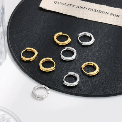 925 Sterling Silver Simple Statement Gold Twist Huggies Ear Loops for Women Fashion Elegant Girl Hoop Earrings Jewelry