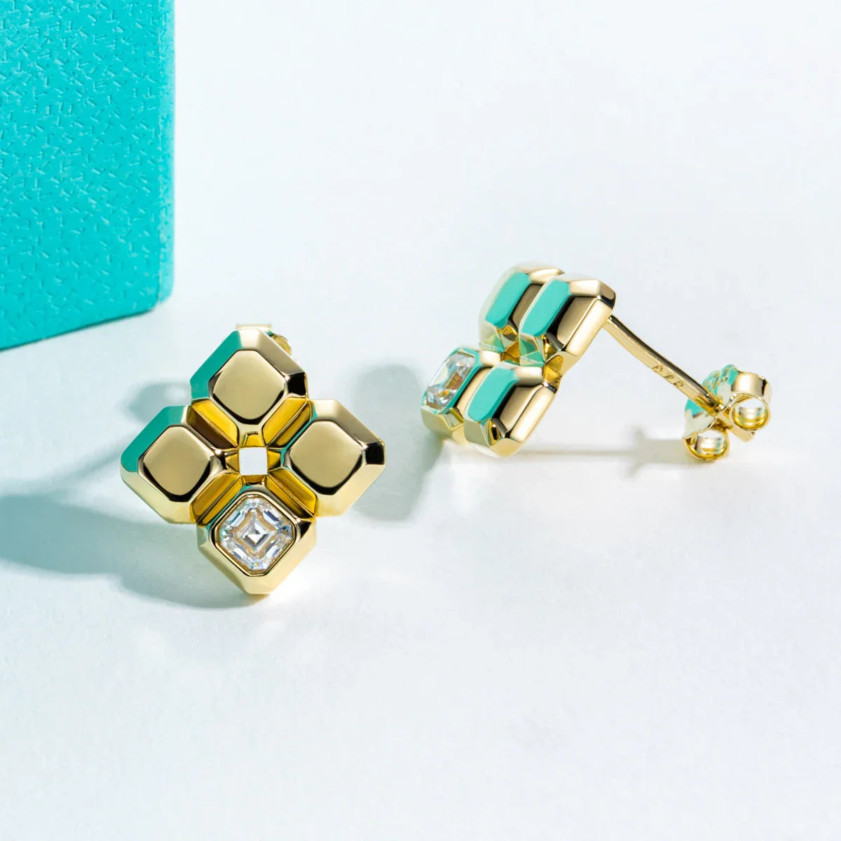Asscher Cut Moissanite Stud Earrings Yellow Gold Plated Moissanite Earrings For Women Fine Jewelry Wholesale