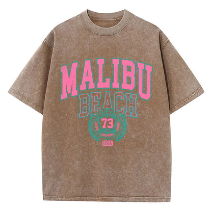 Beach Washed T-Shirt Women Letter Printing Cotton T Shirt Comfortable Crewneck Tops Casual Oversized Tees Female Clothes