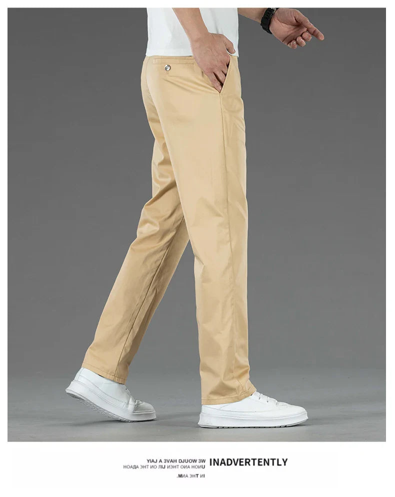 Spring Summer New Men's Casual Pants Thin Mulberry Silk Soft Business Casual Trousers Slim Straight Elastic Suit Pants Male