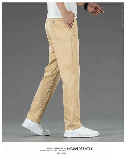 Spring Summer New Men's Casual Pants Thin Mulberry Silk Soft Business Casual Trousers Slim Straight Elastic Suit Pants Male