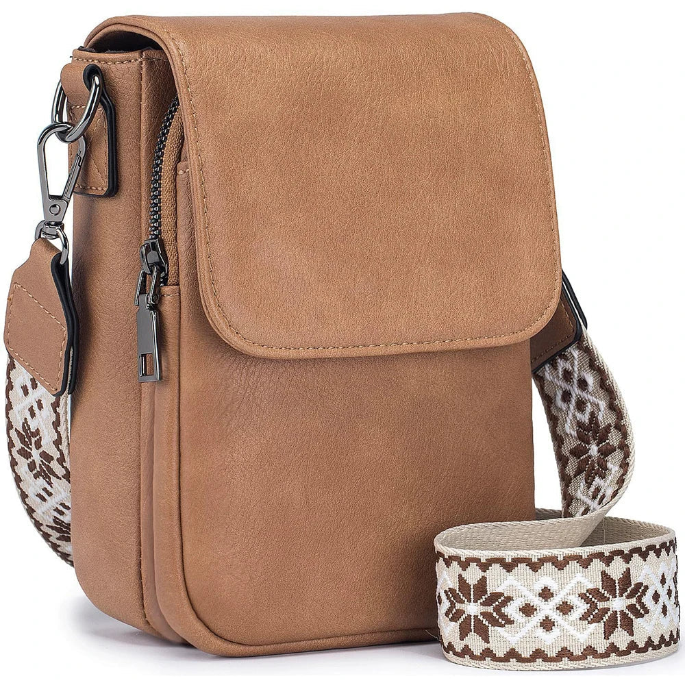 Fashionable New Retro Pu Leather Women's Wide Shoulder Strap Single Shoulder Crossbody Bag with Lid Small Square Bag