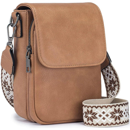 Fashionable New Retro Pu Leather Women's Wide Shoulder Strap Single Shoulder Crossbody Bag with Lid Small Square Bag