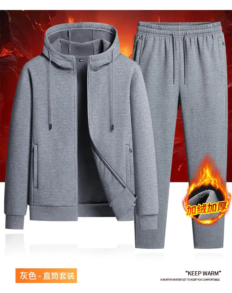 Autumn and winter hooded cardigan with fleece and thickened two-piece sporty and fashionable pure cotton set