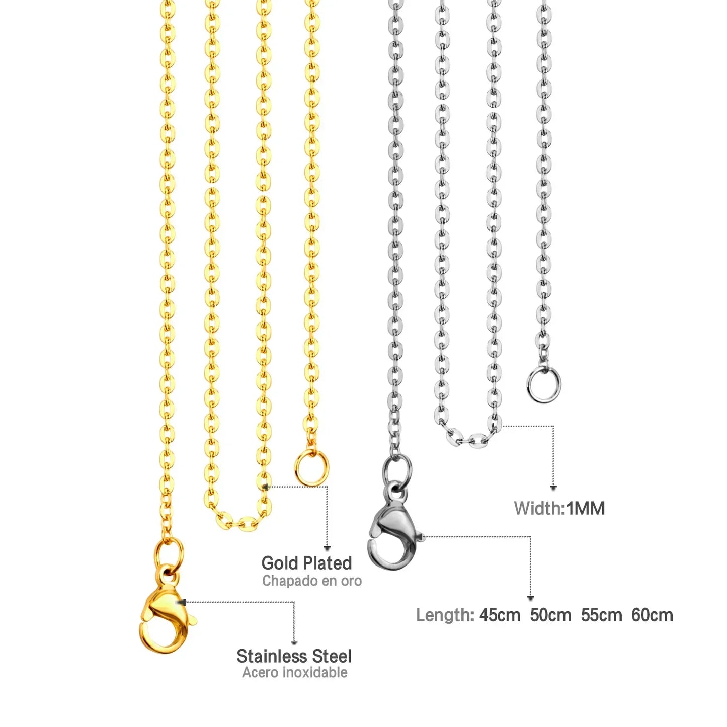 10Pcs/Lot Stainless Steel Chains 2mm/1mm O Shape Rolo Link Cuban Long Necklace For Women Pendant DIY Jewelry Wholesale