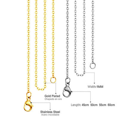 10Pcs/Lot Stainless Steel Chains 2mm/1mm O Shape Rolo Link Cuban Long Necklace For Women Pendant DIY Jewelry Wholesale