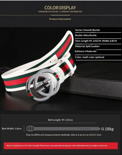 2026 New Unisex Red Green Stripe Belt 3.8cm - Durable Canvas Designer Waistband with Metal Logo, Trendy & Wear- Resistan