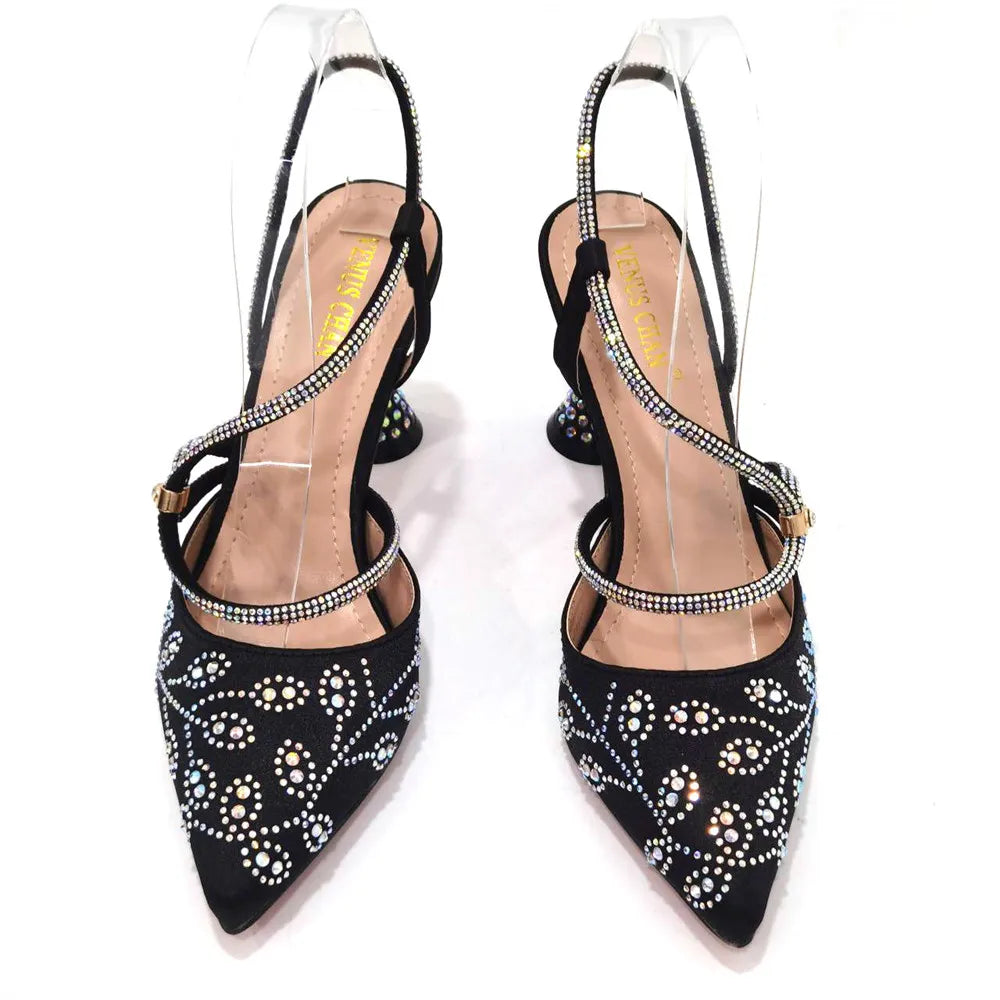 2025 Summer New Design Specials Italian Women Shoes and Bag Set Wine Color Comfortable High Heels With Rhinestone