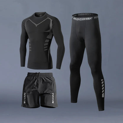 Fitness Clothes Ice Silk Quick Drying T-shirt Suit Men Short Sleeve Running Sportswear Shorts Tracksuit Gym Sports Training Sets