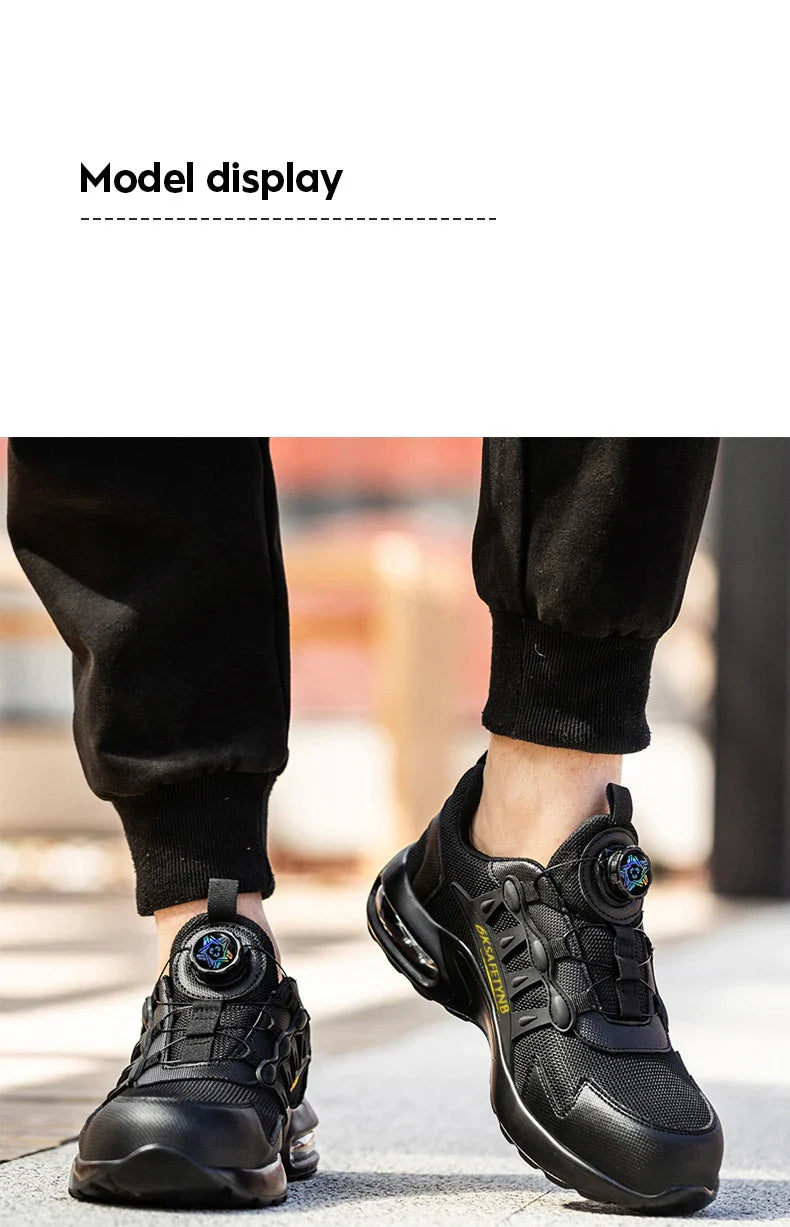 Men Safety Shoes Steel Toe Shoes Indestructible Shoes Lightweight Puncture Proof Work Boots Rotating Button Safety Shoes