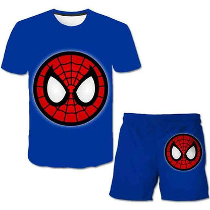 Kids Summer Tshirt Set Boys Spider-Man Trendy 2 Piece Hulk Iron Man Spiderman Outfit
