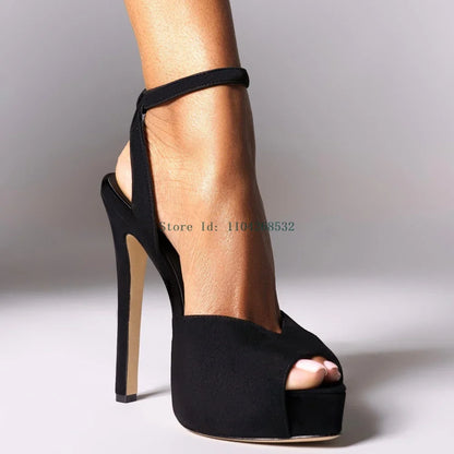 Red Patent Leather Platform High Heels  Stiletto Ankle Buckle Strap Solid New Arrivals Fashion Slingback Buckle Strap Shoes