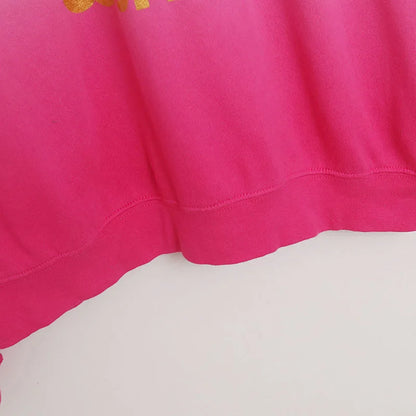 Contrast Color Gradient Sweatshirt Letter Castle Women Casual O Neck Pullover Tops Loose Jumper