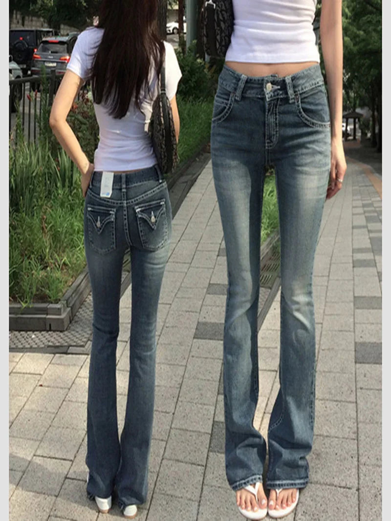 Y2K Clothes Hip Hop Pocket Embroidery Vintage Blue Baggy Jeans