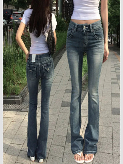 Y2K Clothes Hip Hop Pocket Embroidery Vintage Blue Baggy Jeans