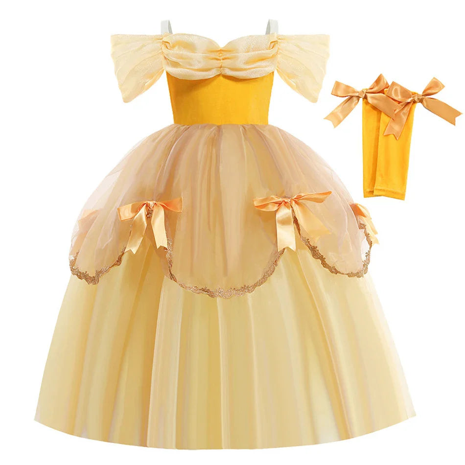 2025 Belle Costume for Girl Carnival Party Princess Dress Children Deluxe Beauty Ball Gown Kids Anna Belle Cosplay Elegant Dress