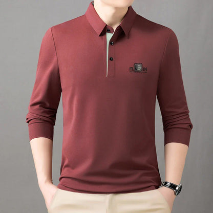 High End Brand Quality Men's Polo Shirt Autumn Exquisite Solid Color Letter Print Lapel Long Sleeve Business Classic Menswear