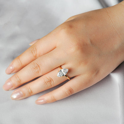 Vintage 9ct 5A Marquise Shape Cubic Zirconia Solitaire Engagement Ring For Women 925 Sterling Silver 14K Yellow Gold