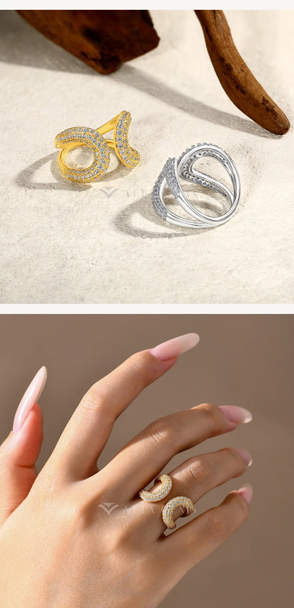 Full Moissanite Adjustable Ring Hollow Design DVVS1 925 Sterling Silver Anxiety Rings Band For Women Girl Party Jewelry