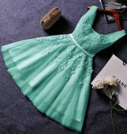 Mint Green Embroidery Lace-up Prom Dress V Neck Bridesmaid Dress Appliques Wedding Dress  Cocktail Dress vestidos para mujer