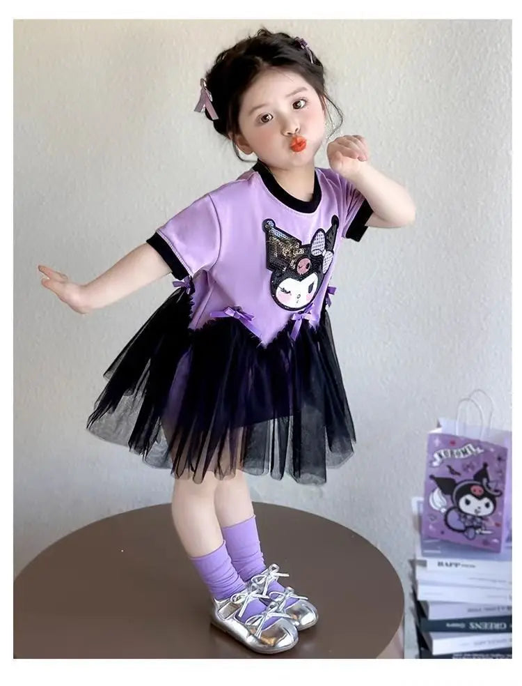 Princess Style Short Sleeve Dress for Girls Baby Mesh Skirt Summer New Arrival Children's Clothing Casual Daily Skirt