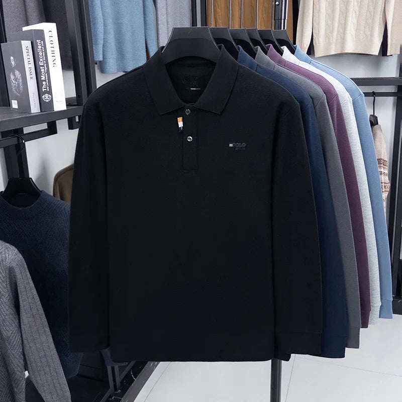 100% Pure Cotton Chest Emblem Embroidered Men's Autumn Polo Shirt Fashionable Casual Business Slim Fit Breathable Top