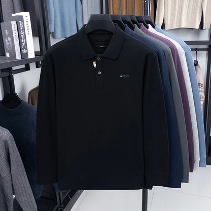 100% Pure Cotton Chest Emblem Embroidered Men's Autumn Polo Shirt Fashionable Casual Business Slim Fit Breathable Top