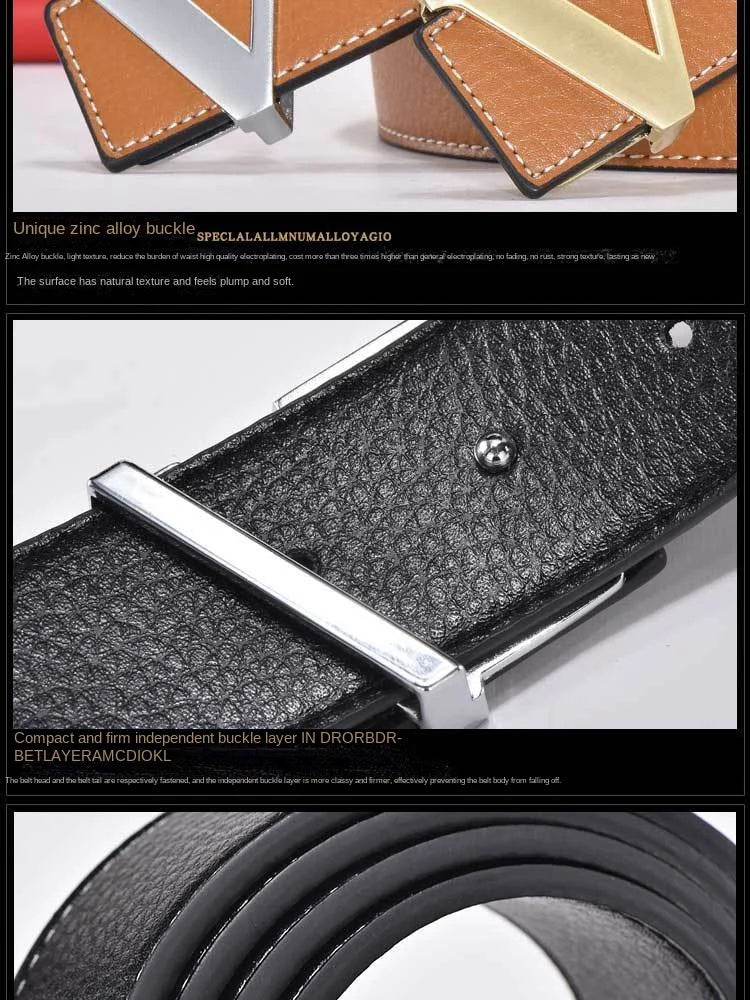2024 New Temperament Business Men's Belt Letter Metal Button Head Versatile Decorative Jeans Dress Business Men's Belt