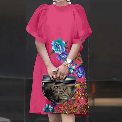 Women Vintage Vestidos Solid Mesh Patchwork Sundress Casual Summer Mini Dress Party Ruffle Short Sleeve Loose Dresses