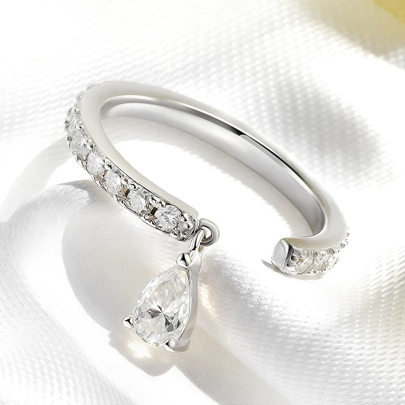 0.5CT Pear Cut All Moissanite Ring for Women Girlfriend Gifts Luxury Jewelry Lab Diamond Wedding Band 925 Sterling Silver