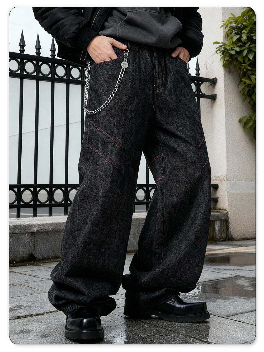 Calça Jeans Masculina American Retro Quatro Estações, Preta, Baggy, Perna Larga, Estilo Básico, Casual de Negócios, Solta, Jeans Unissex de Rua